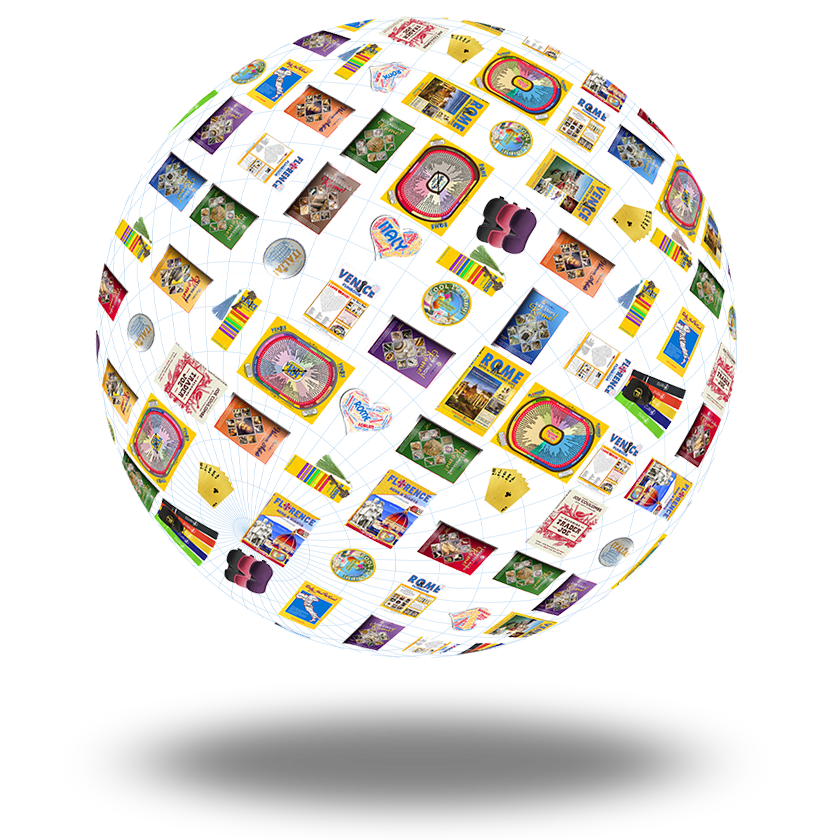 globe with books and products by Patty Civalleri.